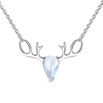 S925 Elk Necklace Forest Moonstone Pendant