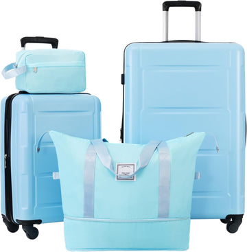 Merax Hardside Luggage Set Light Blue 20 Inch 28 Inch Cosmetic Handbag