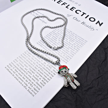 Trendy Bear Versatile Hip-Hop Necklace Silver