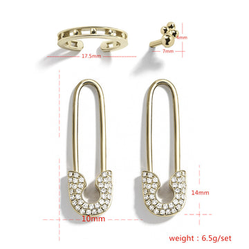 Alloy Pin Rhinestone Stud Earrings Set