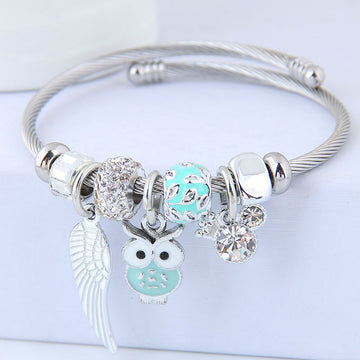 Diy Beaded Owl Angel Wings Pendant Bracelet