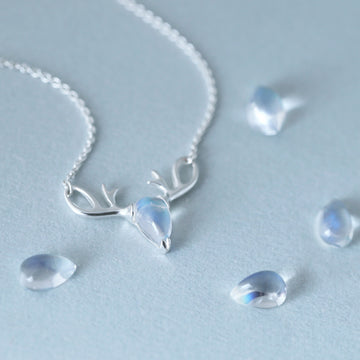 S925 Elk Necklace Forest Moonstone Pendant
