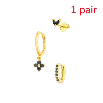 Women'S Floral Clover Stacked Earrings Set