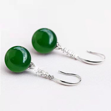 Elegant Silvering Earrings With Chalcedony Green