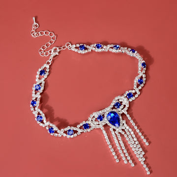 Fashion Style Blue Rhinestone Tassel Anklet