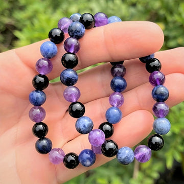 Purple Beaded Bracelet Unisex Glass Colored