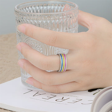 Titanium Steel Flower Ring With Rainbow