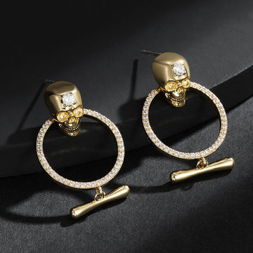Punk Skull Pendant Earrings With Inlaid