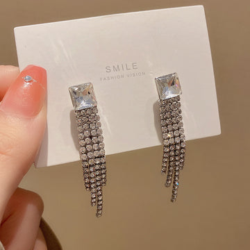 Sterling Silver Needle Sparkling Long Fringed