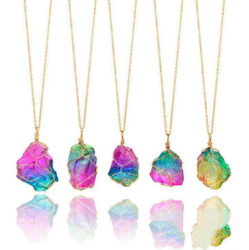 Seven Color Natural Stone Rough Winding Necklace