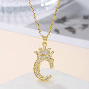 Fashionable Gold Diamond Crown Uppercase Letter Necklace