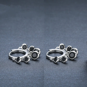 Copper Inlaid Round Zircon Earrings Black