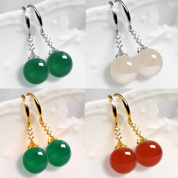Elegant Silvering Earrings With Chalcedony Green