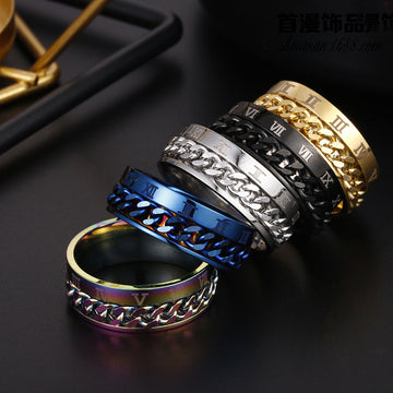 Roman Letter Rotatable Chain Rings For Ring