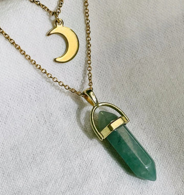 Moon Hexagonal Column Pendant Necklace For