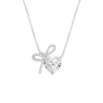 Women'S Diamond Bow Heart Necklace High