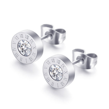 Roman Numerals Diamond Stud Earrings Titanium