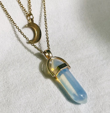 Moon Hexagonal Column Pendant Necklace For