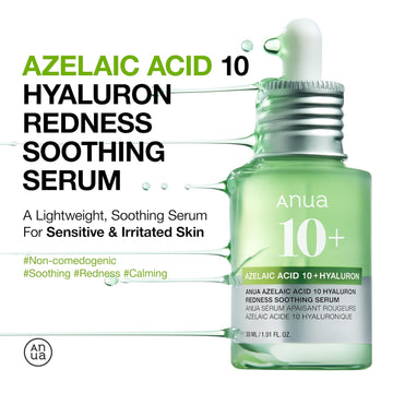 Anua Azelaic Acid 10 Hyaluron Redness Soothing Serum 30ml Facial Serum for Sensitive Skin Vegan Korean Skincare with Hyaluronic Acid and Niacinamide