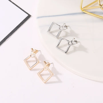 Hollow Diamond Square Stud Earrings For