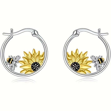 Sunflower Bee Round Ring Earrings Color