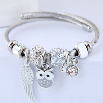 Diy Beaded Owl Angel Wings Pendant Bracelet