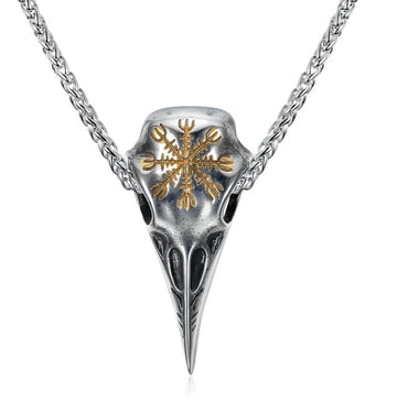Mens Fashionable Vintage Viking Symbol Skull Necklace