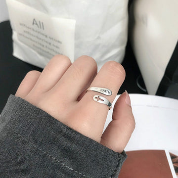 Fashionable English Letter Hollow Belief Ring