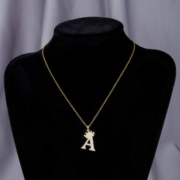 Fashionable Gold Diamond Crown Uppercase Letter Necklace