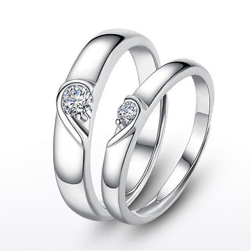 Silver Heart Diamond Ring For Couples