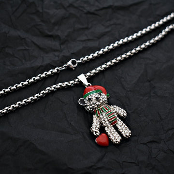 Trendy Bear Versatile Hip-Hop Necklace Silver