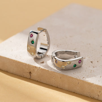 Personalized Multi Color Square Zircon Earrings Ring