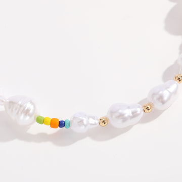 Gold Plated Inlaid Pearl Multi Row Necklace