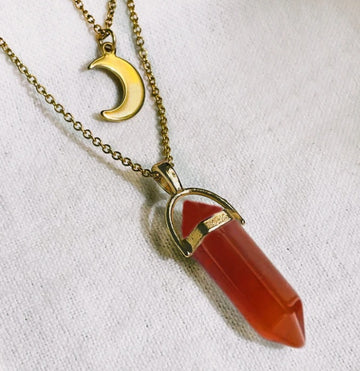 Moon Hexagonal Column Pendant Necklace For