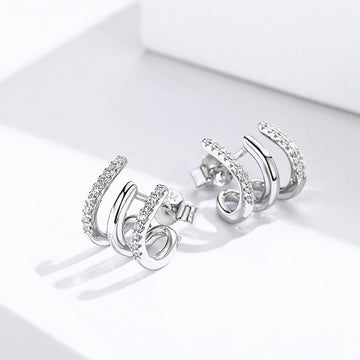 Three Layer Heart Shaped Silver Earrings