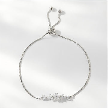 Fashionable Zircon Bracelet Silver Flower Leaf