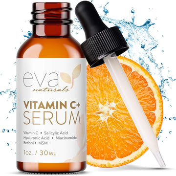 Eva Naturals Vitamin C Face Serum with Hyaluronic Acid Anti Aging Serum Reduce Dark Spots Acne and Wrinkles Brightening Skin Serum for Glowing Skin