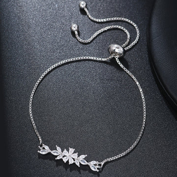 Fashionable Zircon Bracelet Silver Flower Leaf