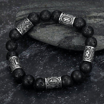 Asgard Crafted Silver Rune And Black Bracelet