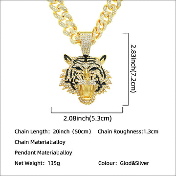 Cool Full Diamond Tiger Head Pendant Necklace