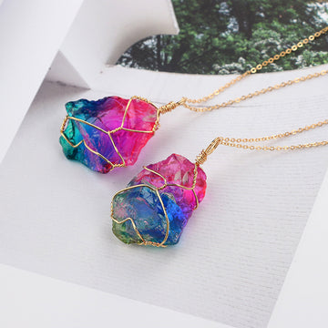 Rainbow Quartz Crystal Necklace Natural Rough