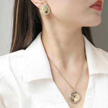 Ancient Coin Relief Pegasus Figure Carving Necklace