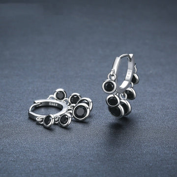 Copper Inlaid Round Zircon Earrings Black