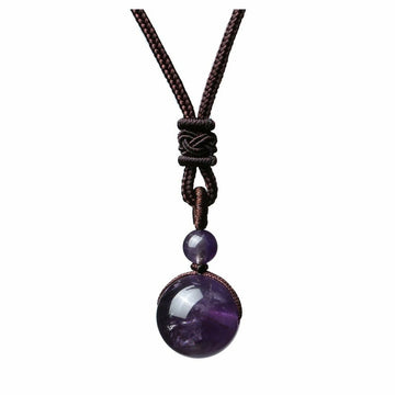 Fashion 16Mm Natural Obsidian Amethyst Pendant Necklace