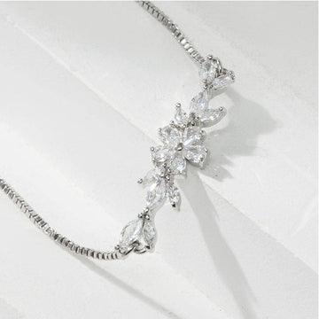 Fashionable Zircon Bracelet Silver Flower Leaf