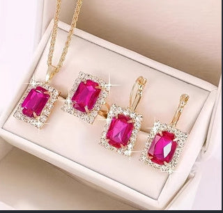 Crystal Set Necklace Earring Ring Three