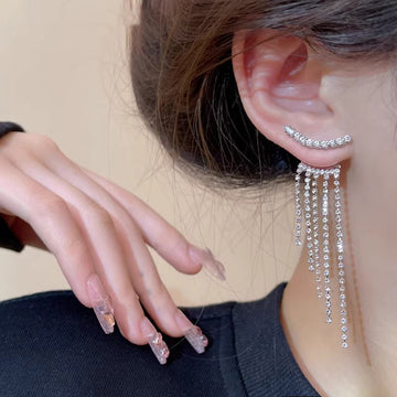 Sterling Silver Needle Sparkling Long Fringed