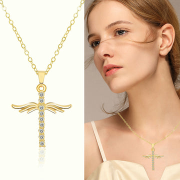 Angel Wings Cross Pendant Necklace For
