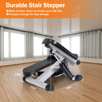 Mini Fitness Stepper For Women With 2 Resistance Bands LCD Monitor Quiet Stair Stepper Max Load 330.7 Pounds