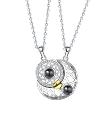Sun Moon Shape Couple Personalized Projection Necklace